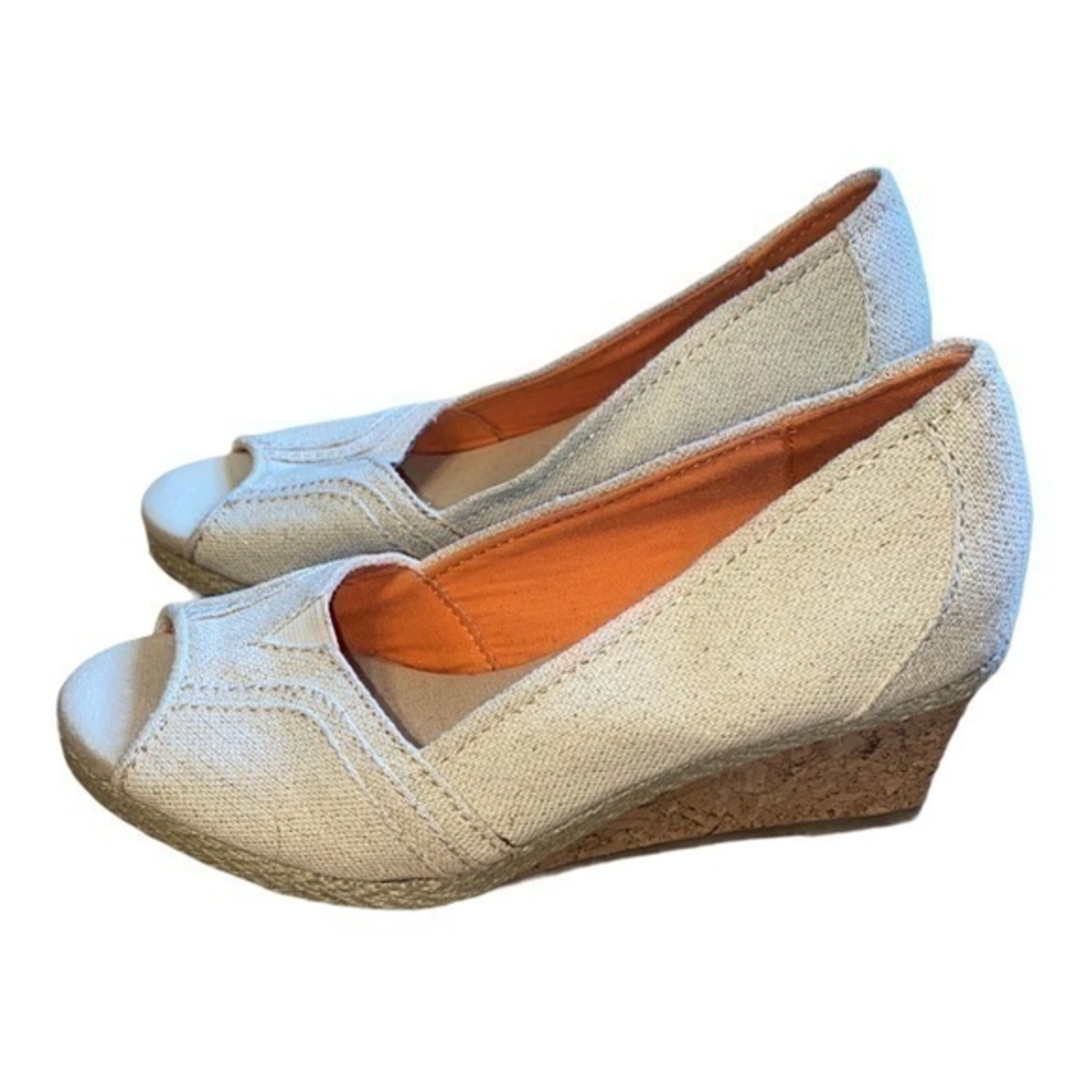 Sonoma cork wedges tan and shimmer gold open peep toe